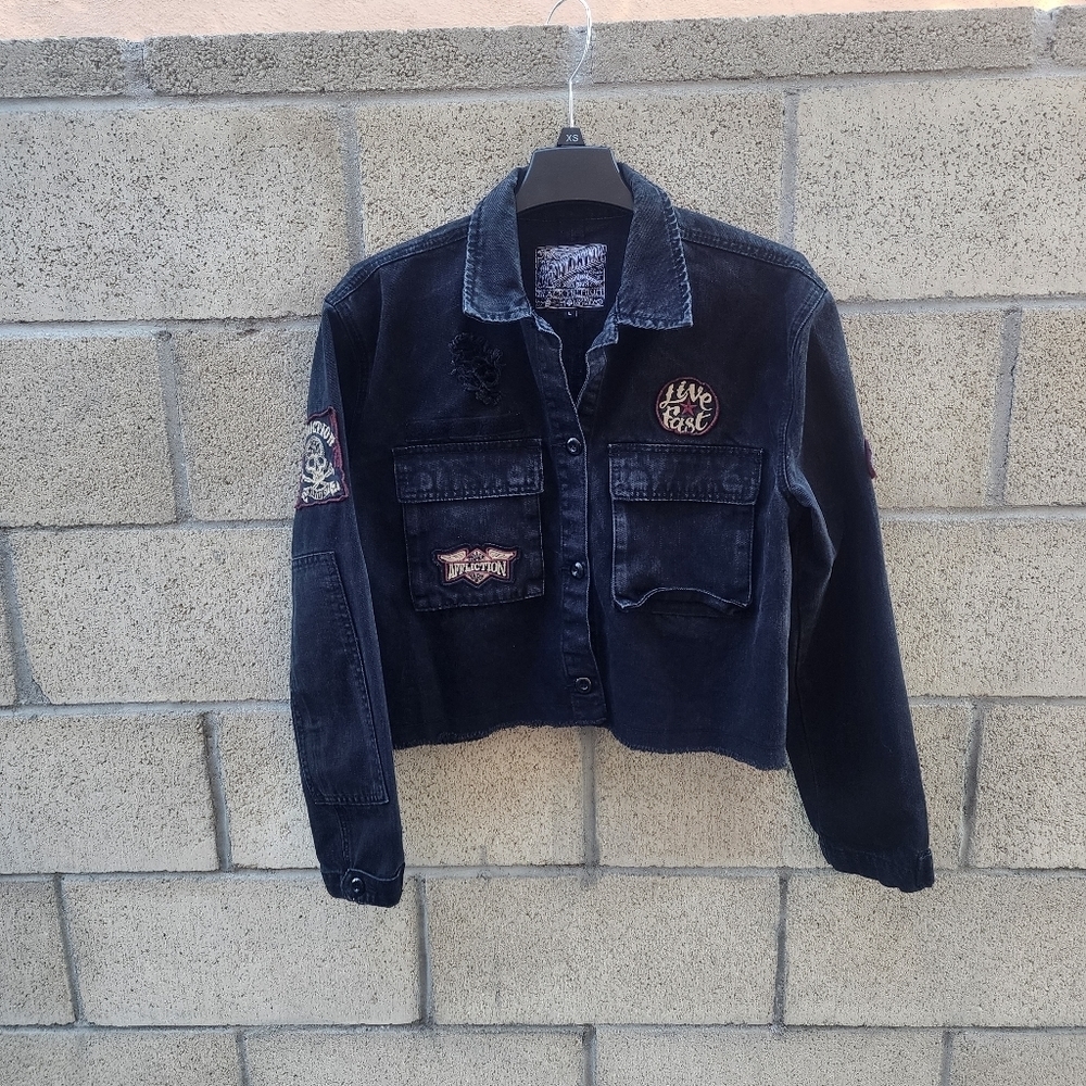 Affliction Denim Jacket Black Womens Size L